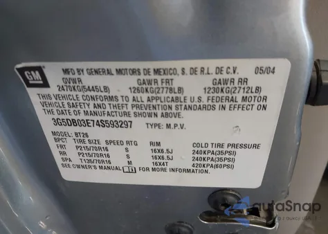 2004 Buick Rendezvous Cx z USA, uszkodzony, nr VIN 3G5DB03E74S593297